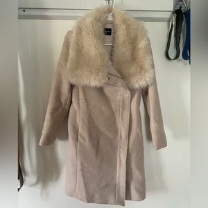 Beige, wool faux fur coat
